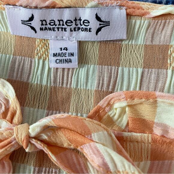 Nanette Lepore Gingham Tie Neck Keyhole 3/4 Sleeve Dress Cottage mini tiered π» - Picture 5 of 10
